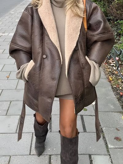 Belted shearling coat