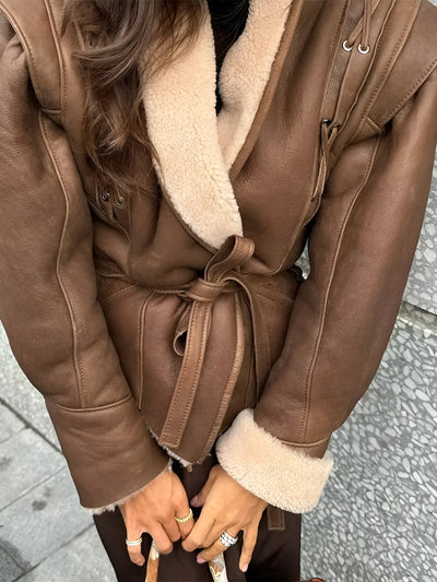 Chara brown lined jacket with belt