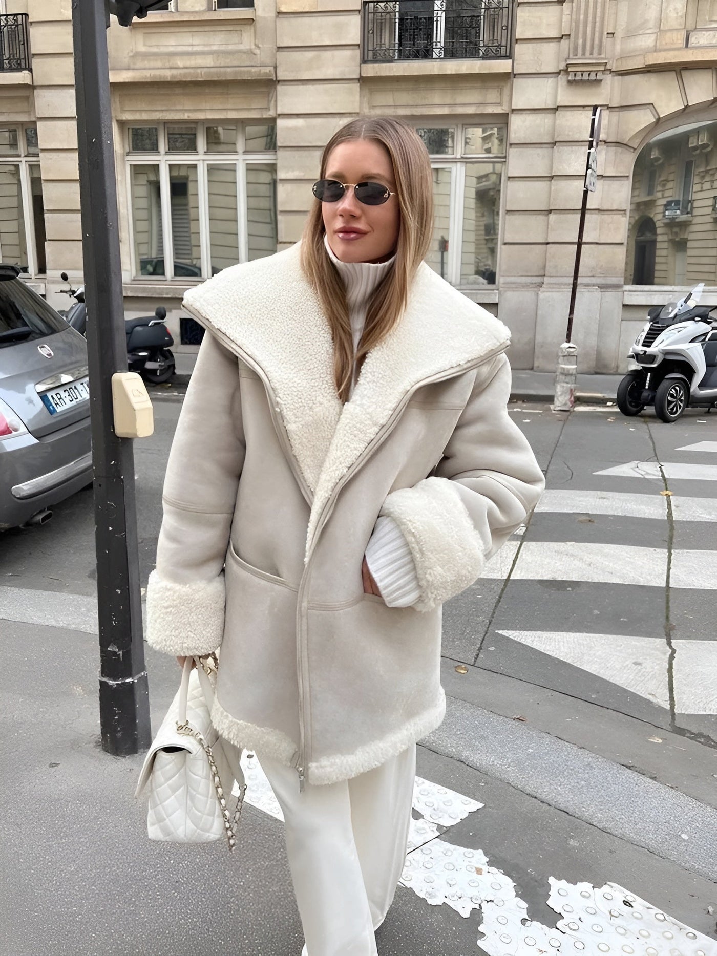 Belted shearling coat